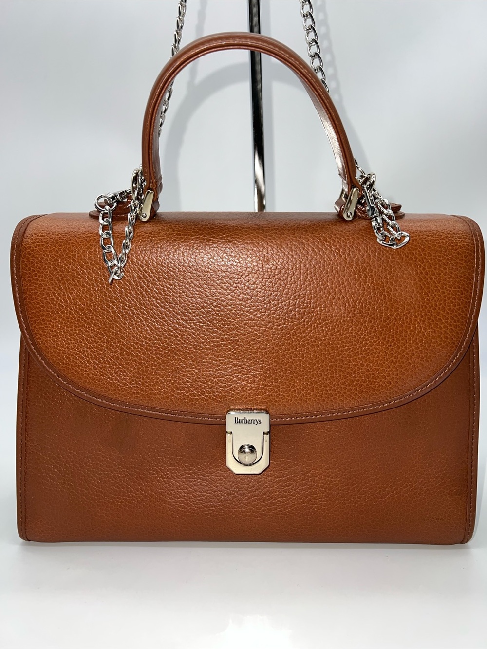 BURBERRYS Brown Calfskin Leather 2-Way Satchel/Crossbody Purse-Nova Check Lining